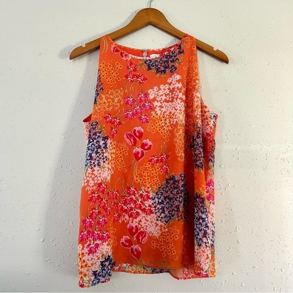 Cynthia Rowley Tops - 🦋 Cynthia Rowley Orange Floral Sleeveless Blouse Medium